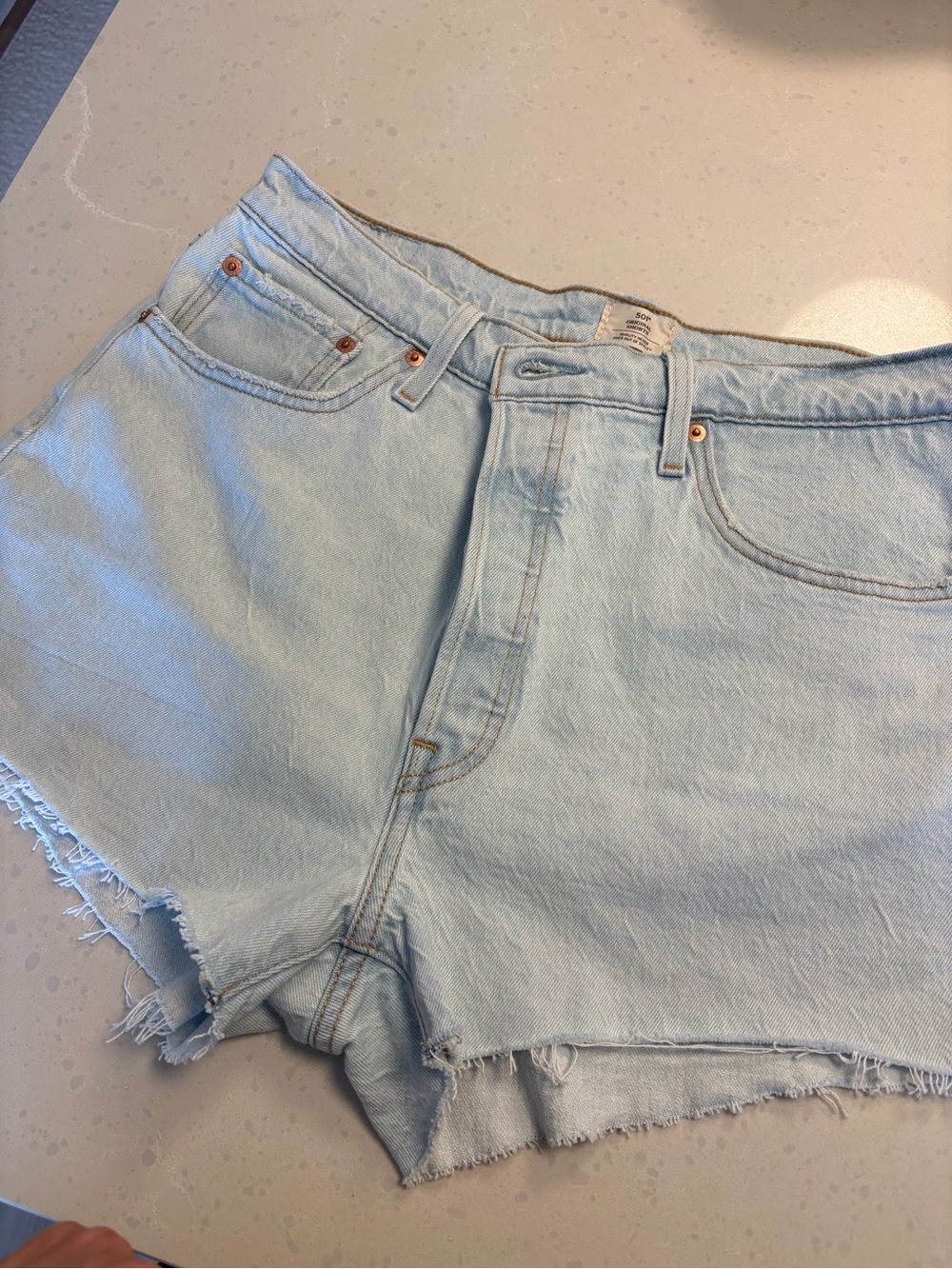 Levi’s 501 Women’s Light Blue Denim Cutoff Shorts Blank Spot Size 33
